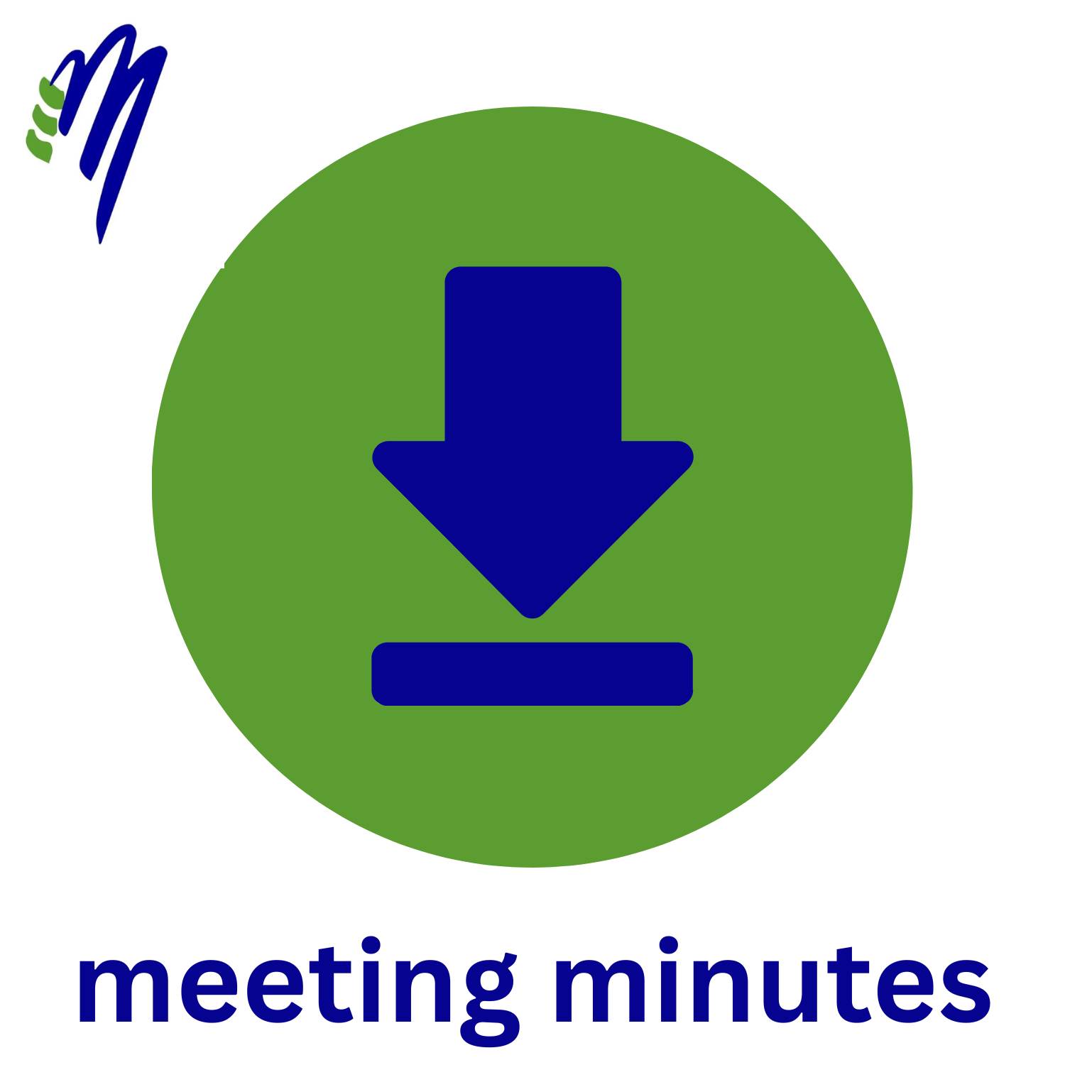 Green circle with a blue download icon with "meeting minutes" underneath and the Muskingum County Arts Council logo in the top left corner