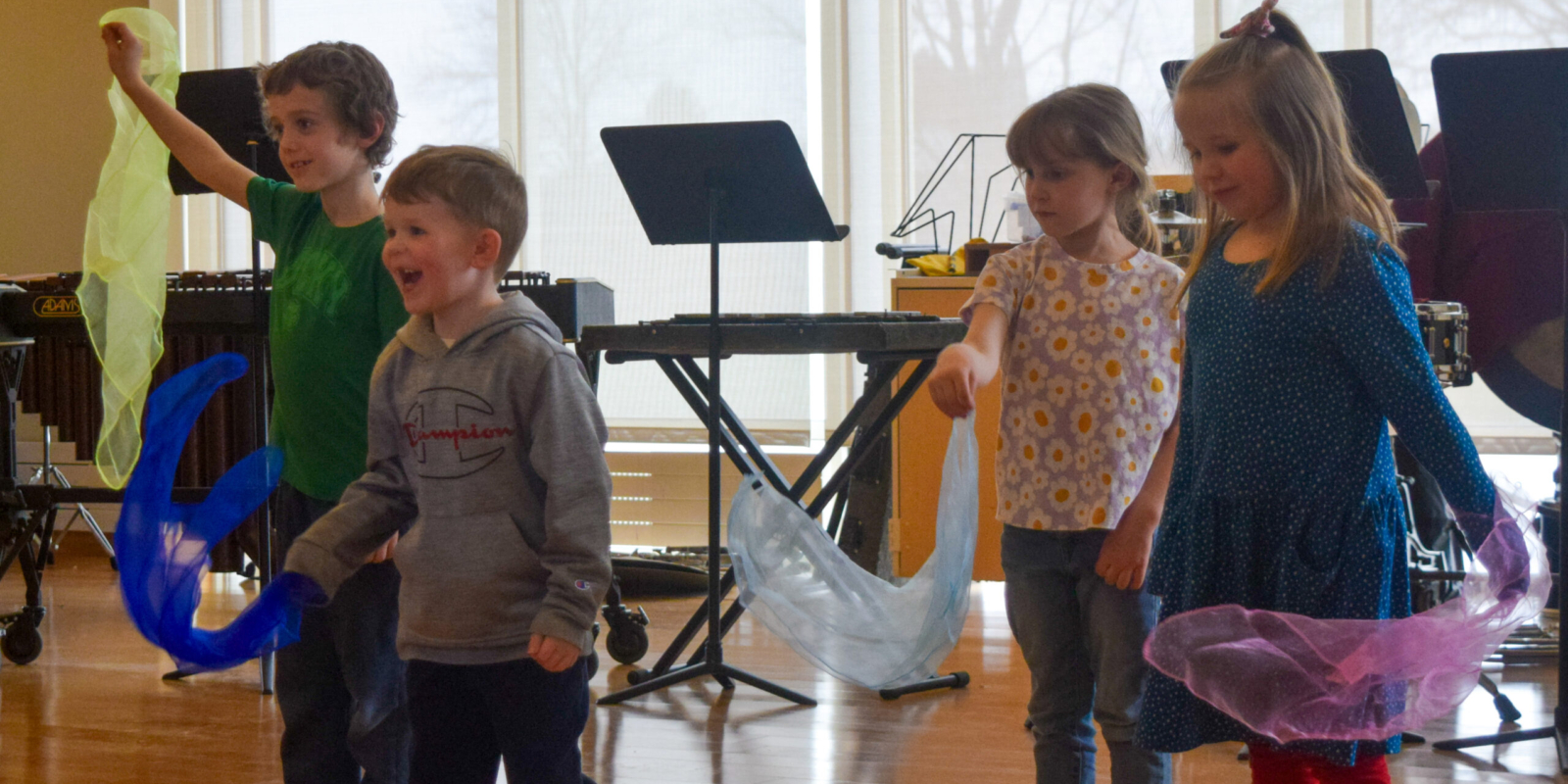 Students participating in a scarf activity